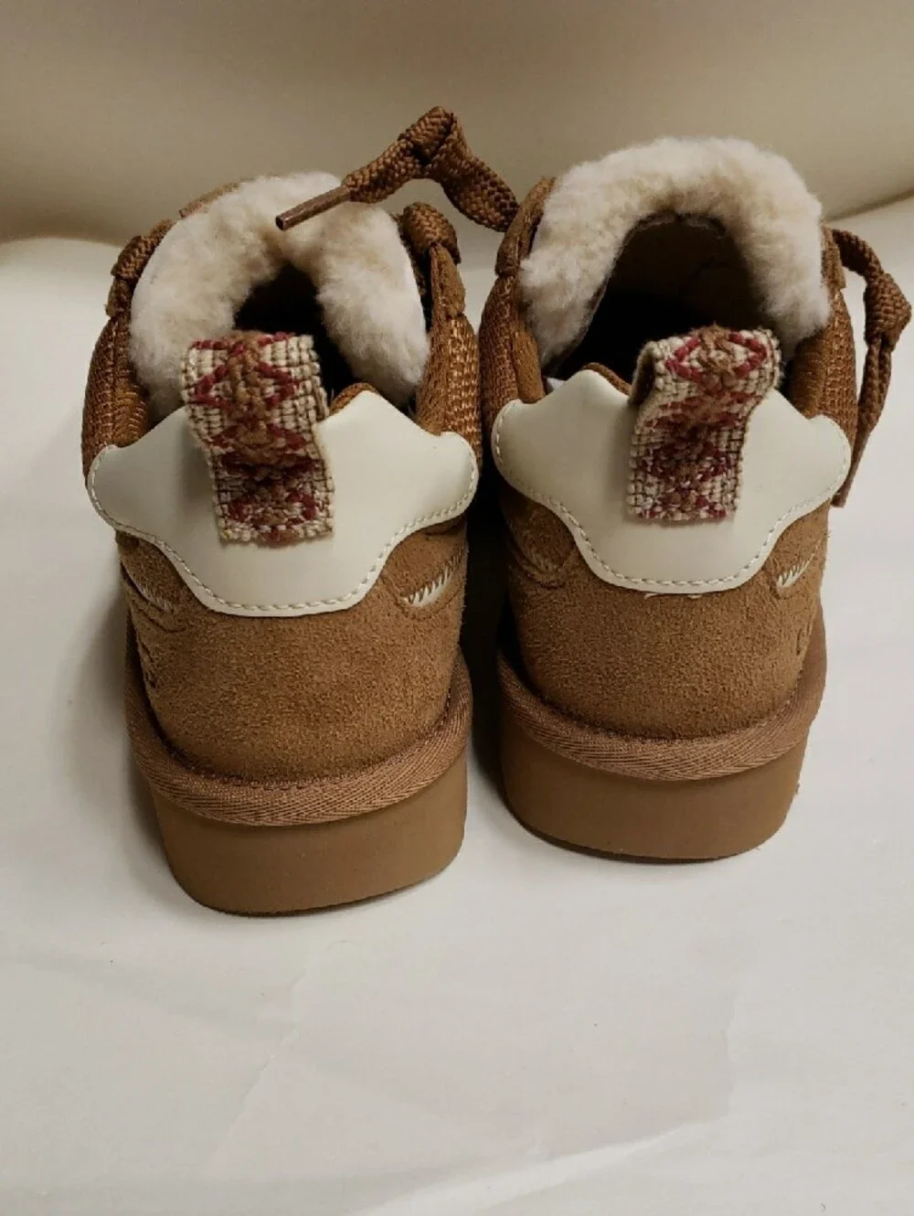 UGG Chestnut Brown Suede Lace-Up Sneakers with Shearling Collar, Size 6